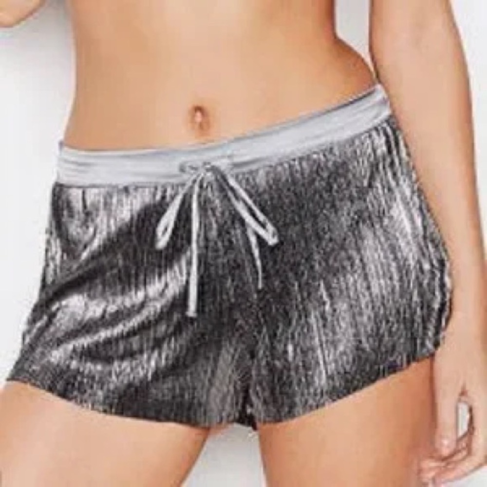 VS| Silver Metallic Shine Pleated Pajama Lounge Short​s - Picture 3 of 10
